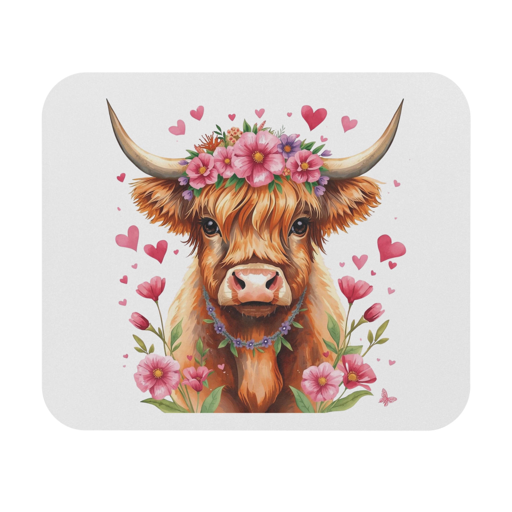 Highland Cow Floral Mouse Pad