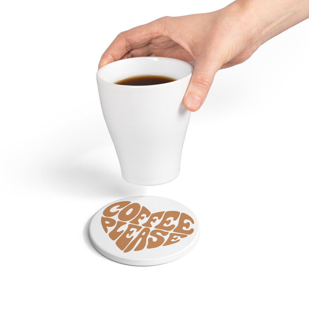 Ceramic Coaster — 'Coffee Please' Retro Heart Design