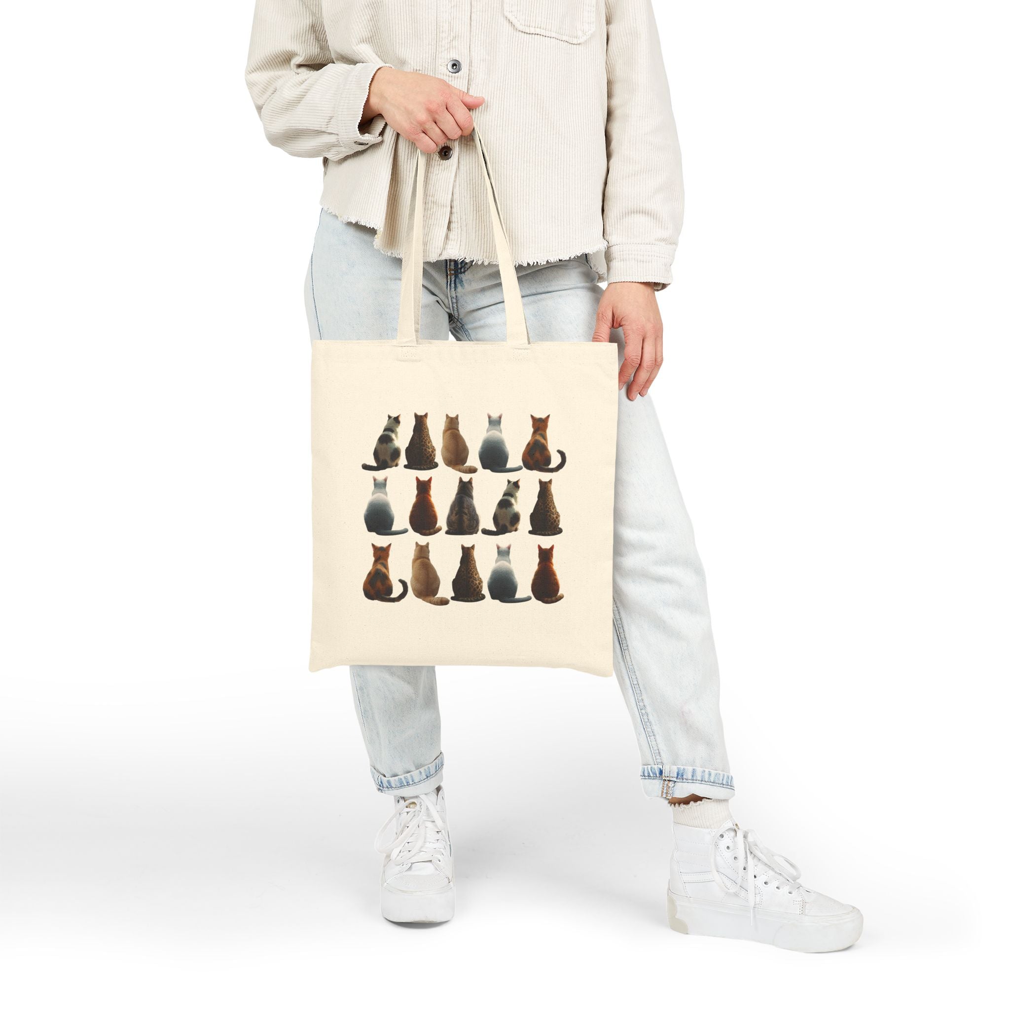Canvas Tote Bag with Cat Print