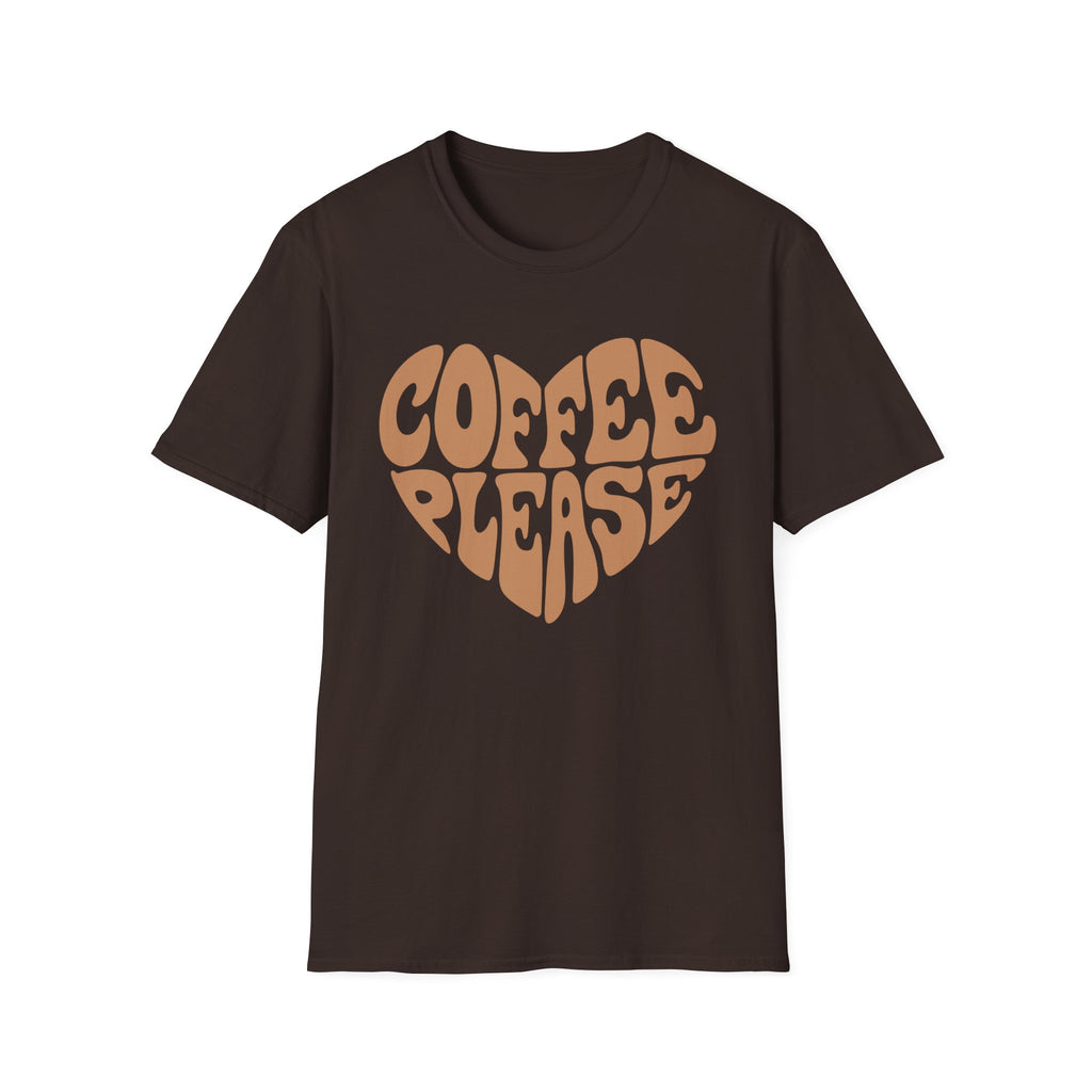 Coffee Please Heart T-Shirt | Retro Brown Typography Tee for Coffee Lovers