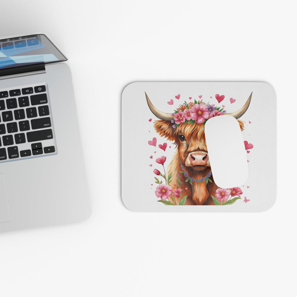 Highland Cow Floral Mouse Pad