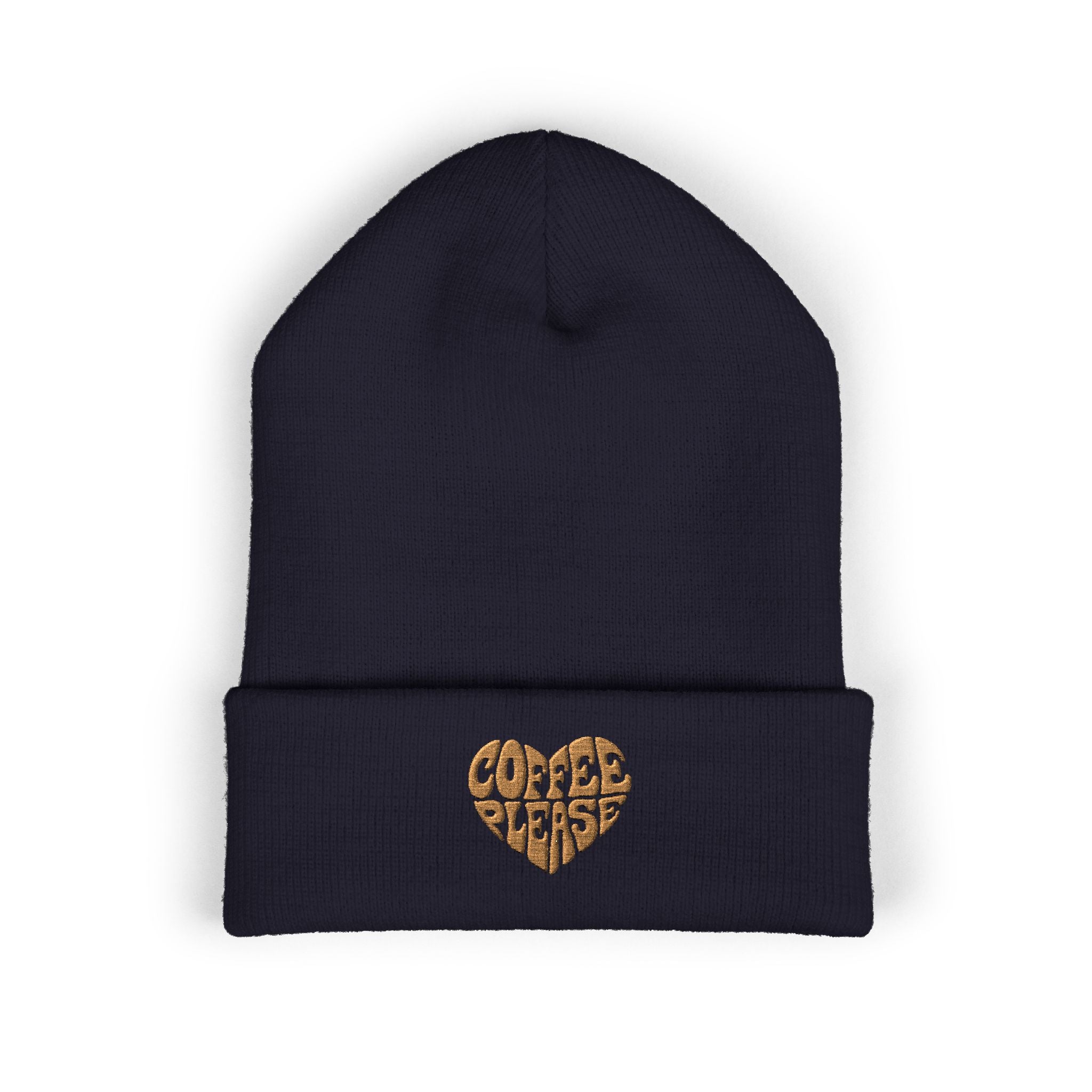 Embroidered 'Coffee Please' Heart Beanie — Cute Cozy Knit Hat