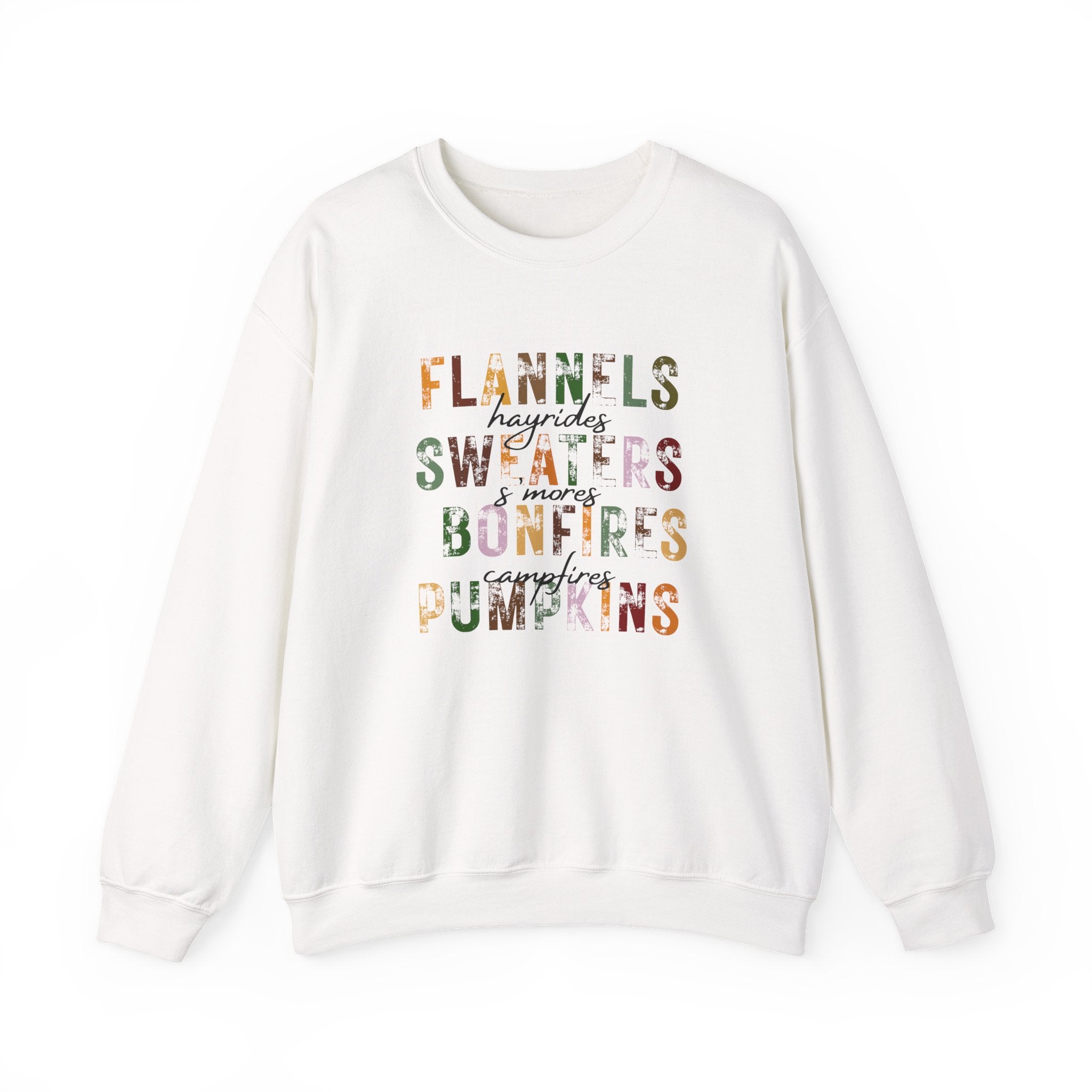 Flannels, Sweaters, Bonfires, and Pumpkin Lovers Cozy Fall Crewneck Sweatshirt