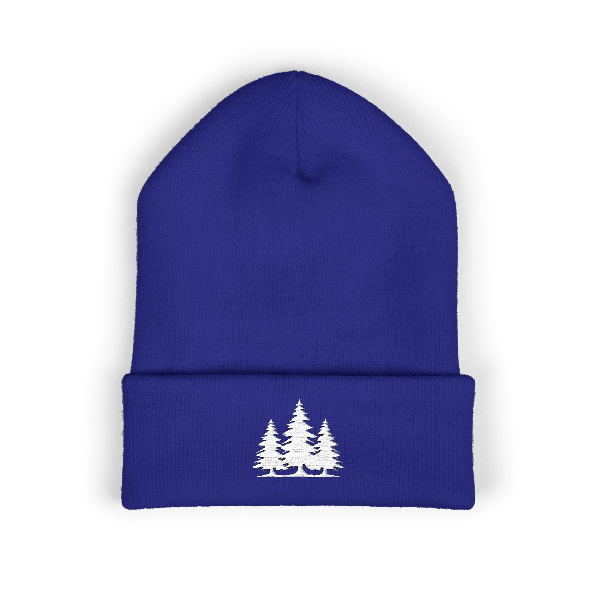 Embroidered Classic Cuffed Beanie with White Trees