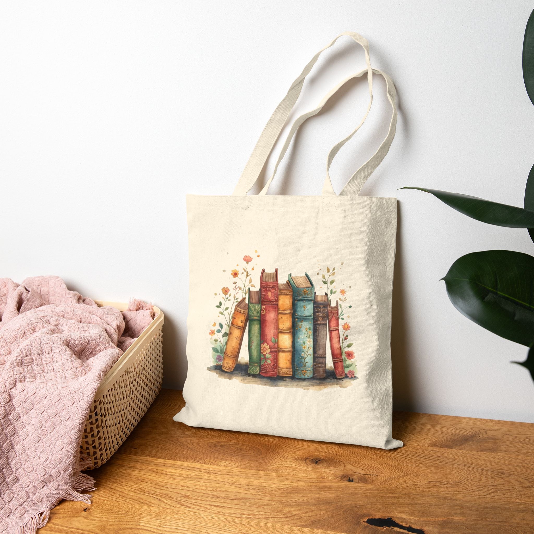 Canvas Tote Bag - Watercolor Vintage Book Design