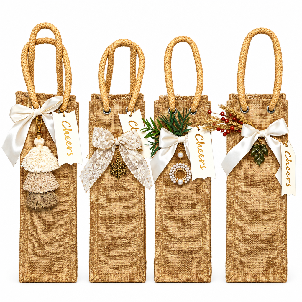 Decorative Jute Wine Gift Bag with Rope Handles | Choose Your Style