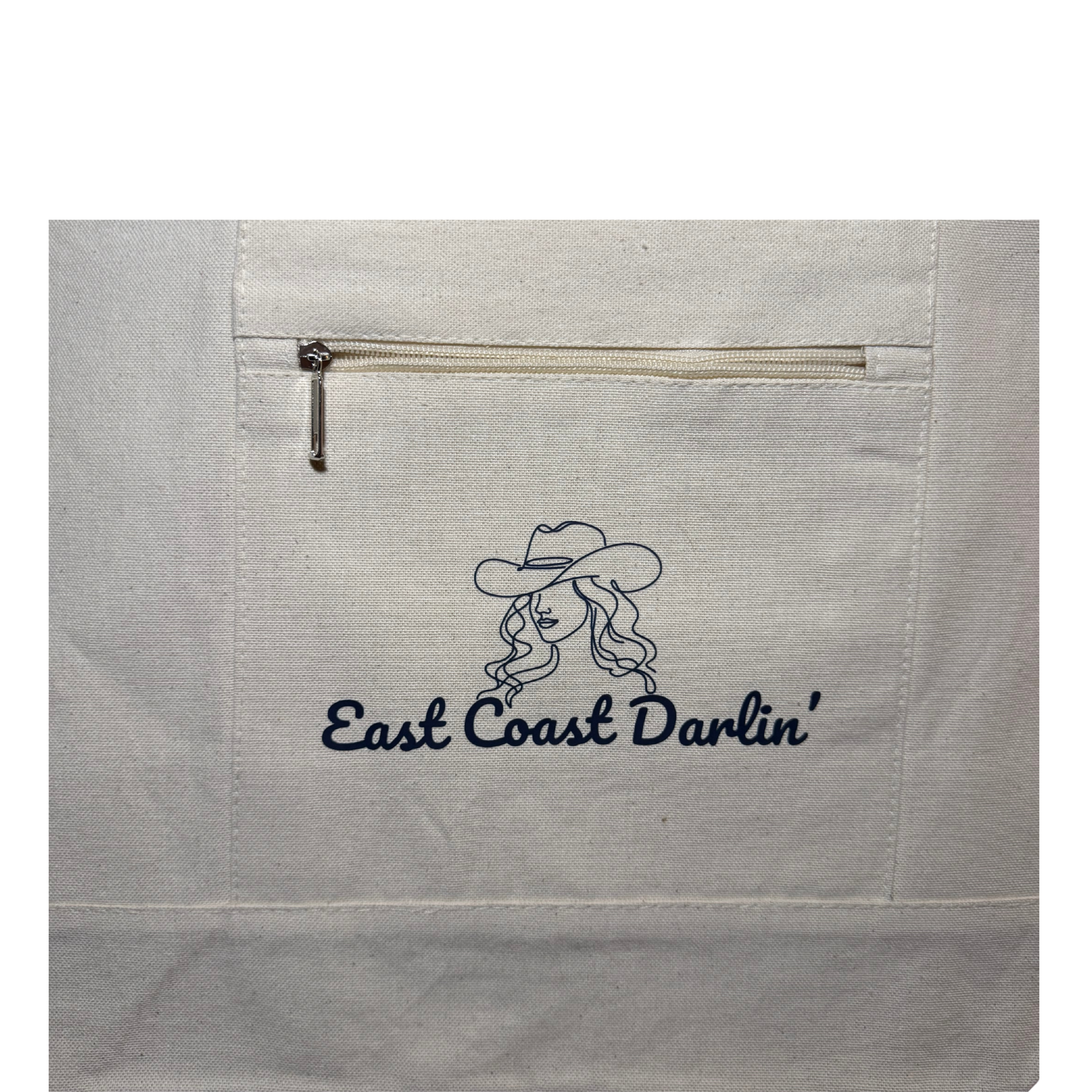 East Coast Darlin Canvas Tote Bag | Large Zippered Tote with Front Pocket