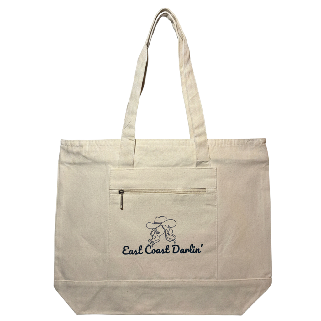 East Coast Darlin Canvas Tote Bag | Large Zippered Tote with Front Pocket