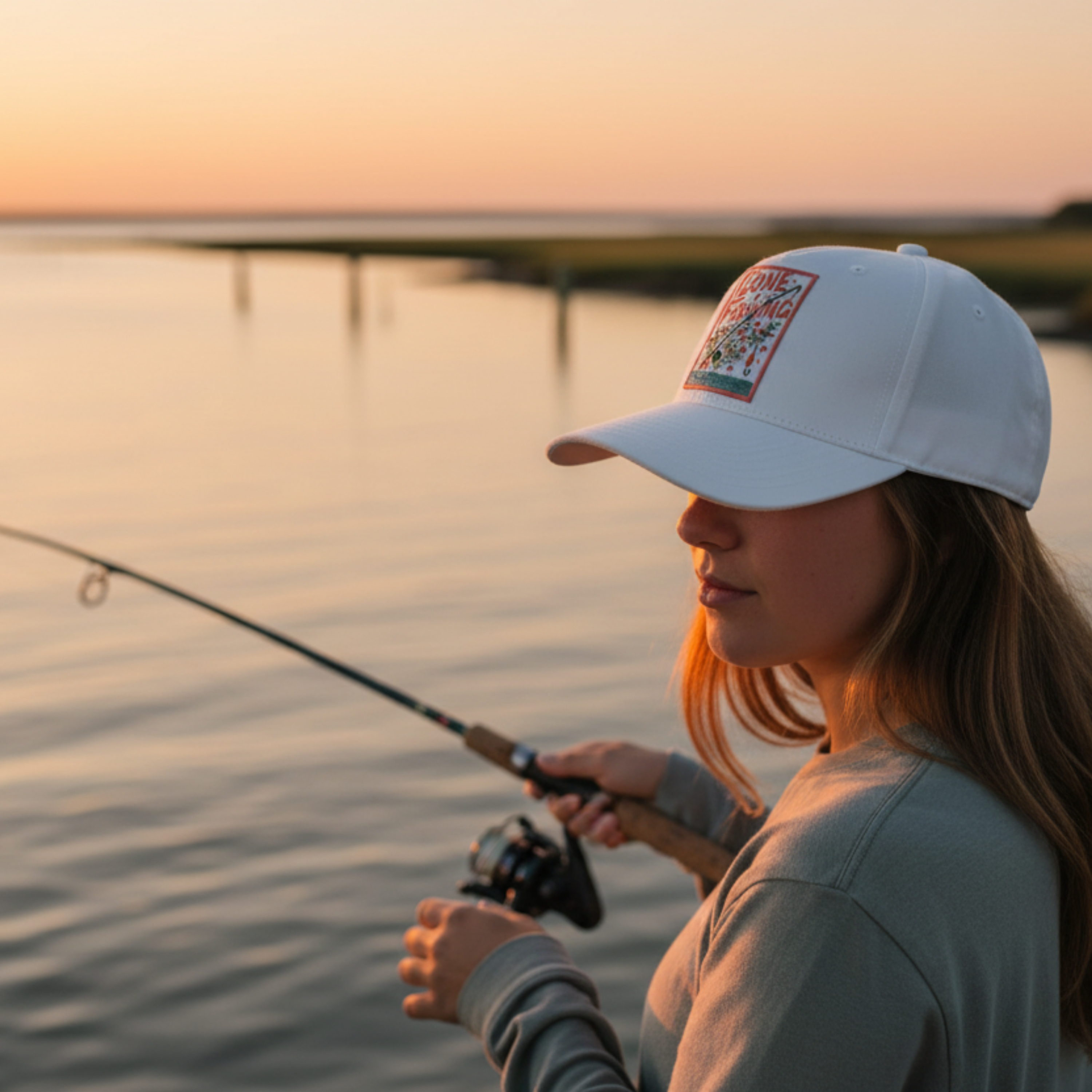 Gone Fishing Floral Patch Hat for Girls Who Fish