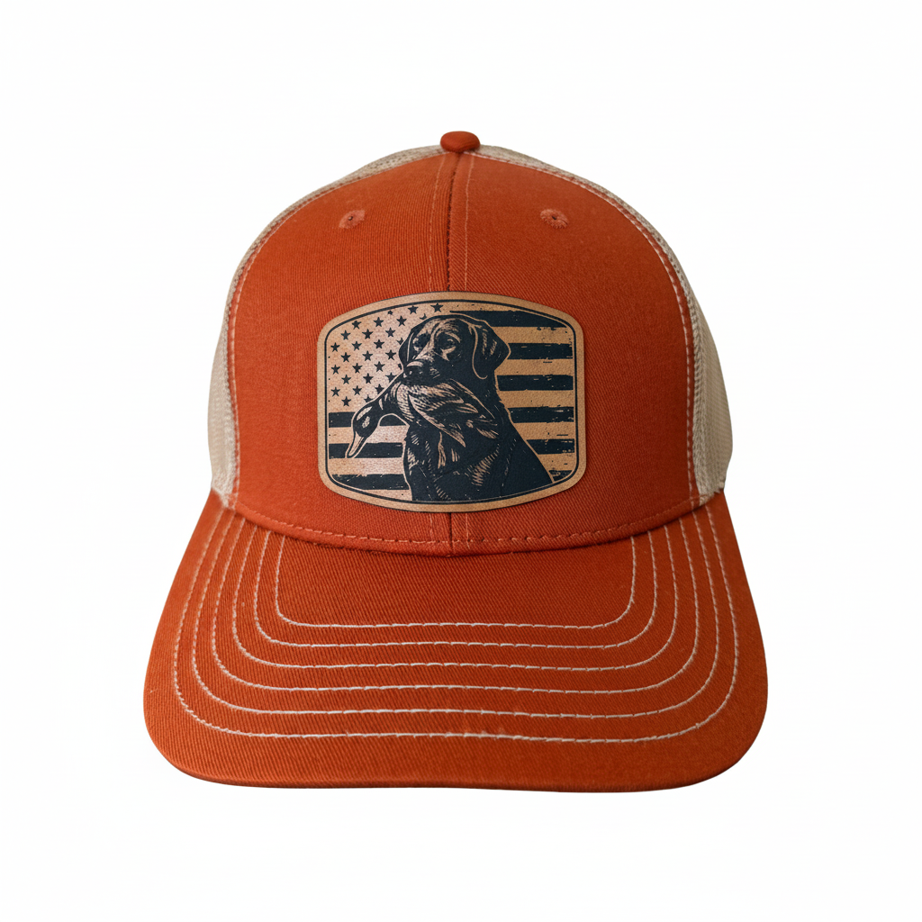 Duck Hunting Dog Leather Patch Trucker Hat
