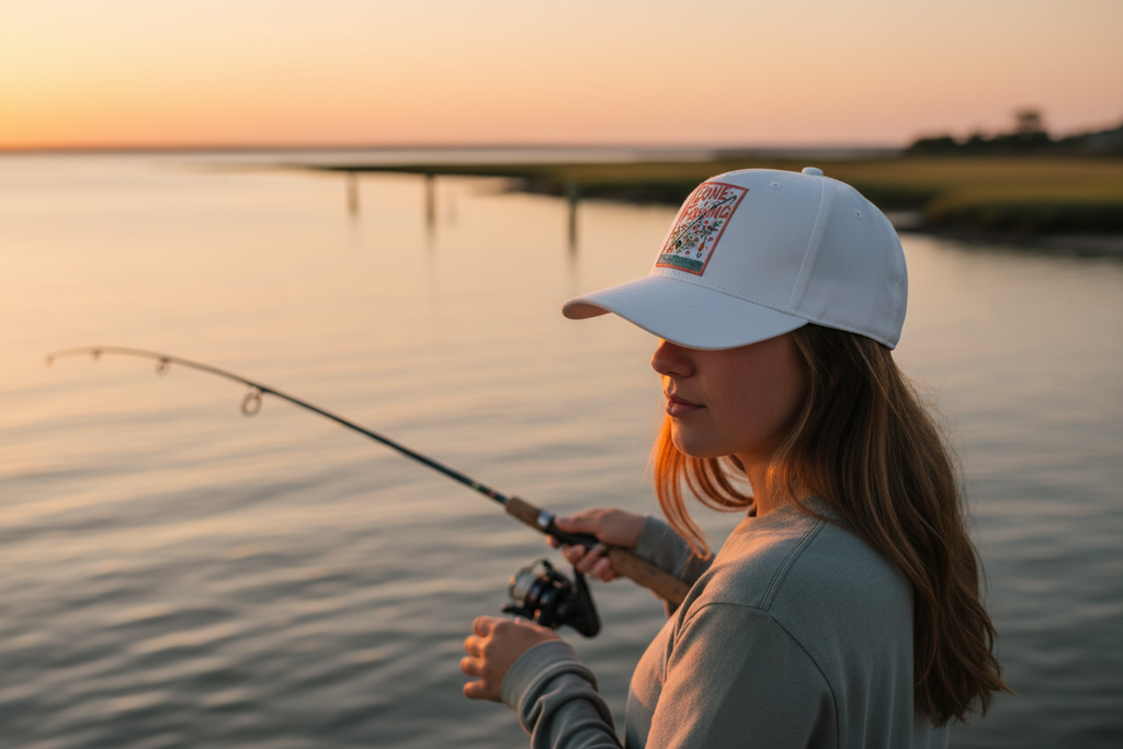 Gone Fishing Floral Patch Hat for Girls Who Fish