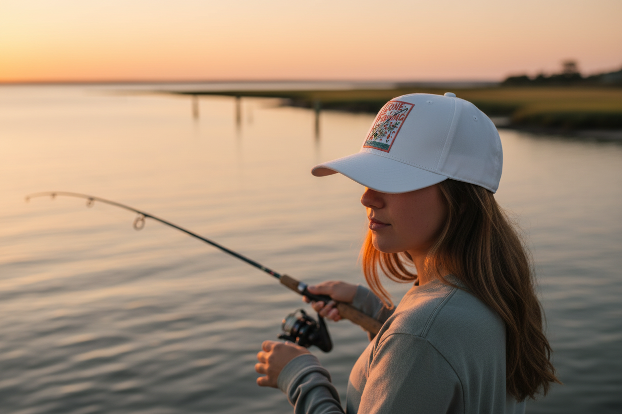 Gone Fishing Floral Patch Hat for Girls Who Fish