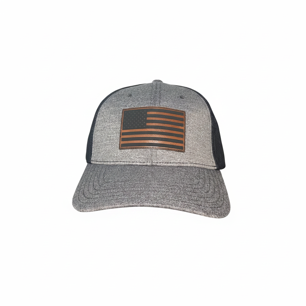 American Flag Leather Patch on Flex Fit Hat