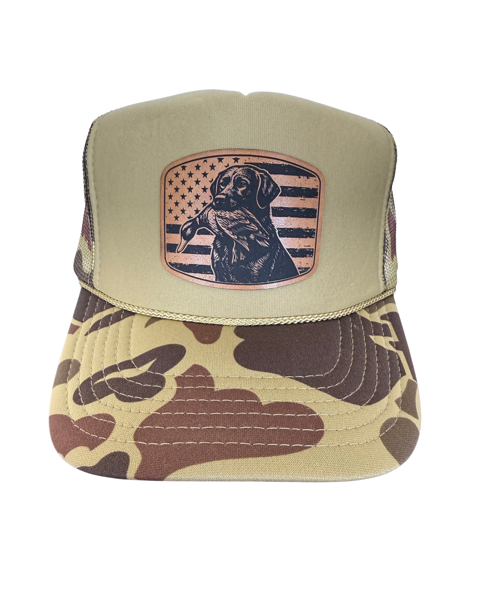 Duck Hunting Dog Leather Patch Rope Hat | Camo