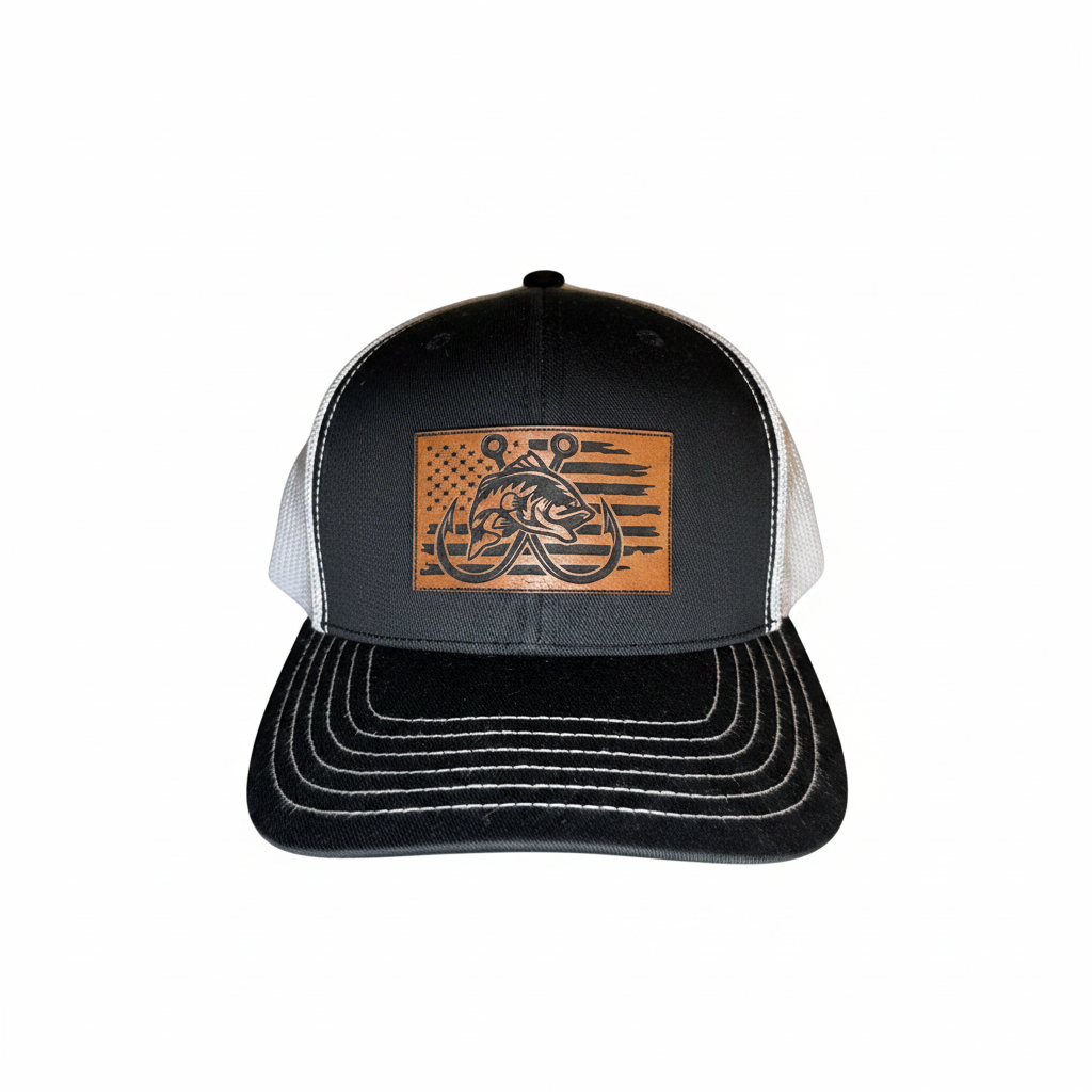 Hooked on Freedom Fishing Leather Patch Trucker Hat
