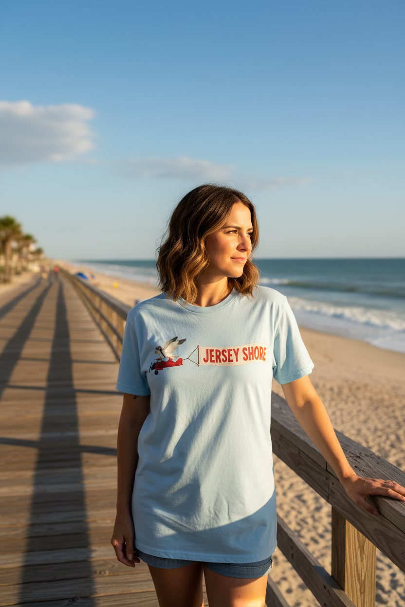 Jersey Shore Seagull Banner Tee | Port & Company Beach Wash Garment-Dyed T-Shirt