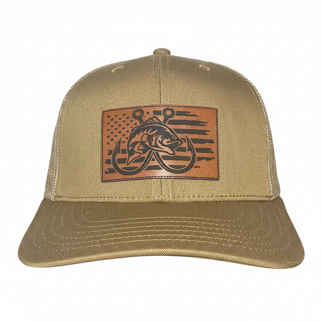 Hooked on Freedom Fishing Leather Patch Trucker Hat