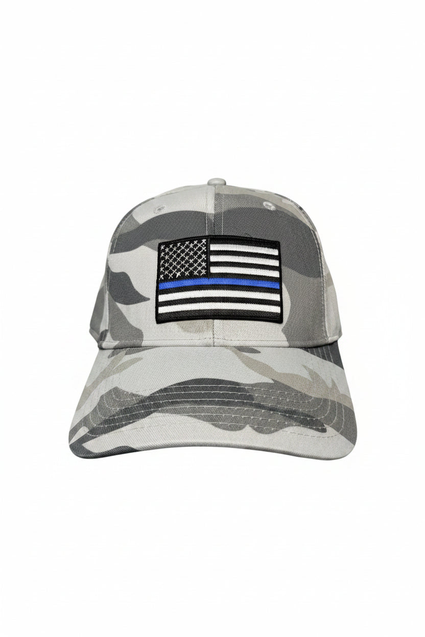 Thin Blue Line Flag Hat | Grey Camo