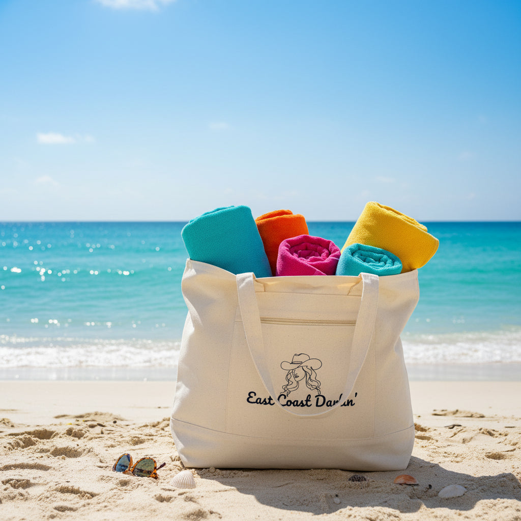 East Coast Darlin Canvas Tote Bag | Large Zippered Tote with Front Pocket