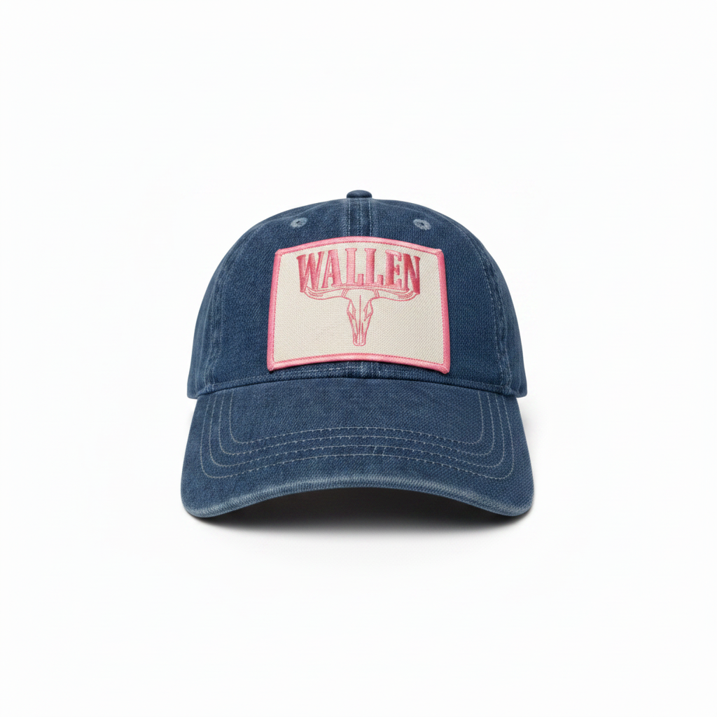 Denim Hat with Morgan Wallen Inspired Pink Patch