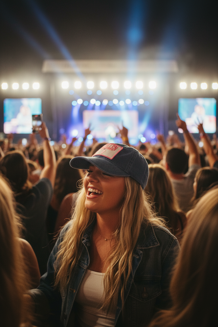 Denim Hat with Morgan Wallen Inspired Pink Patch